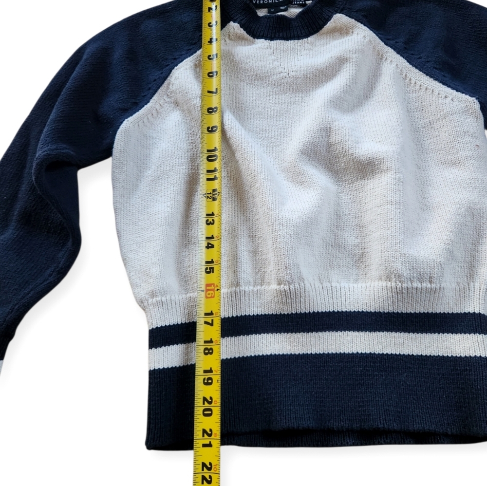 Veronica Beard Navy and Cream Raglan Crewneck Sweater - Picture 9 of 11
